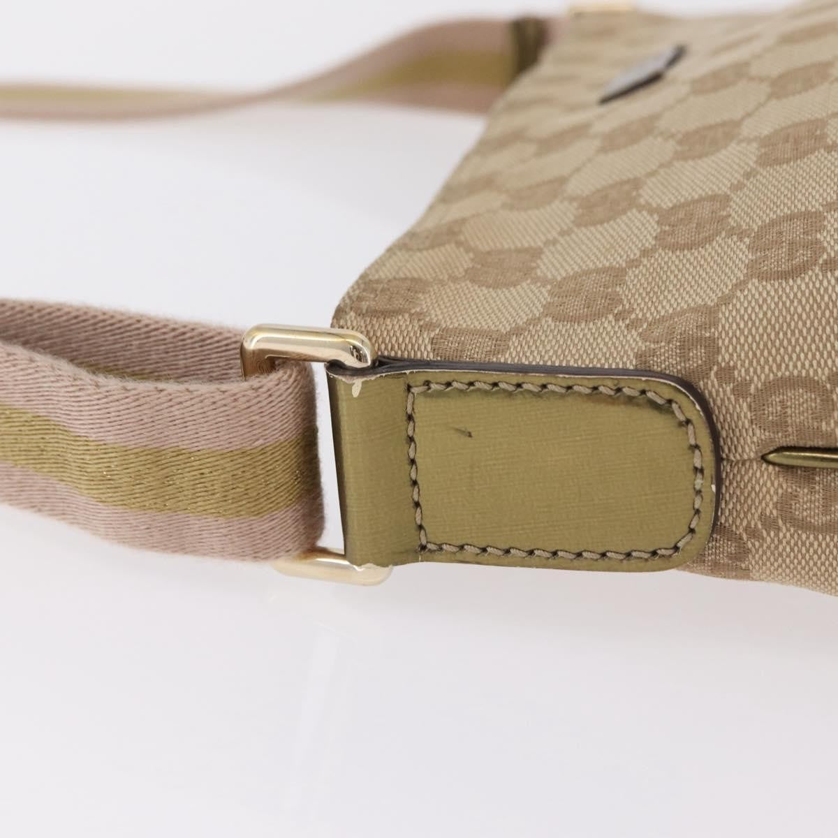 Gucci Web Strap Messenger Gg Coated Canvas Beige Canvas Handbag (Pre-Owned)