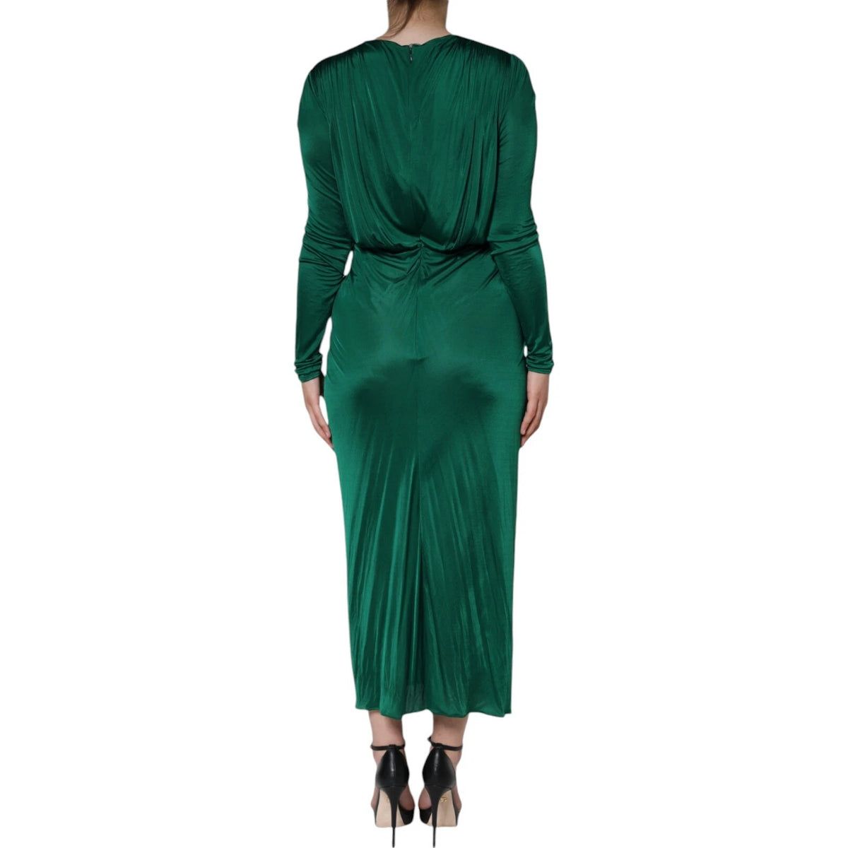 Dolce & Gabbana Dark Green Viscose Long Sleeve Midi Women's Dress (Pre-Owned)