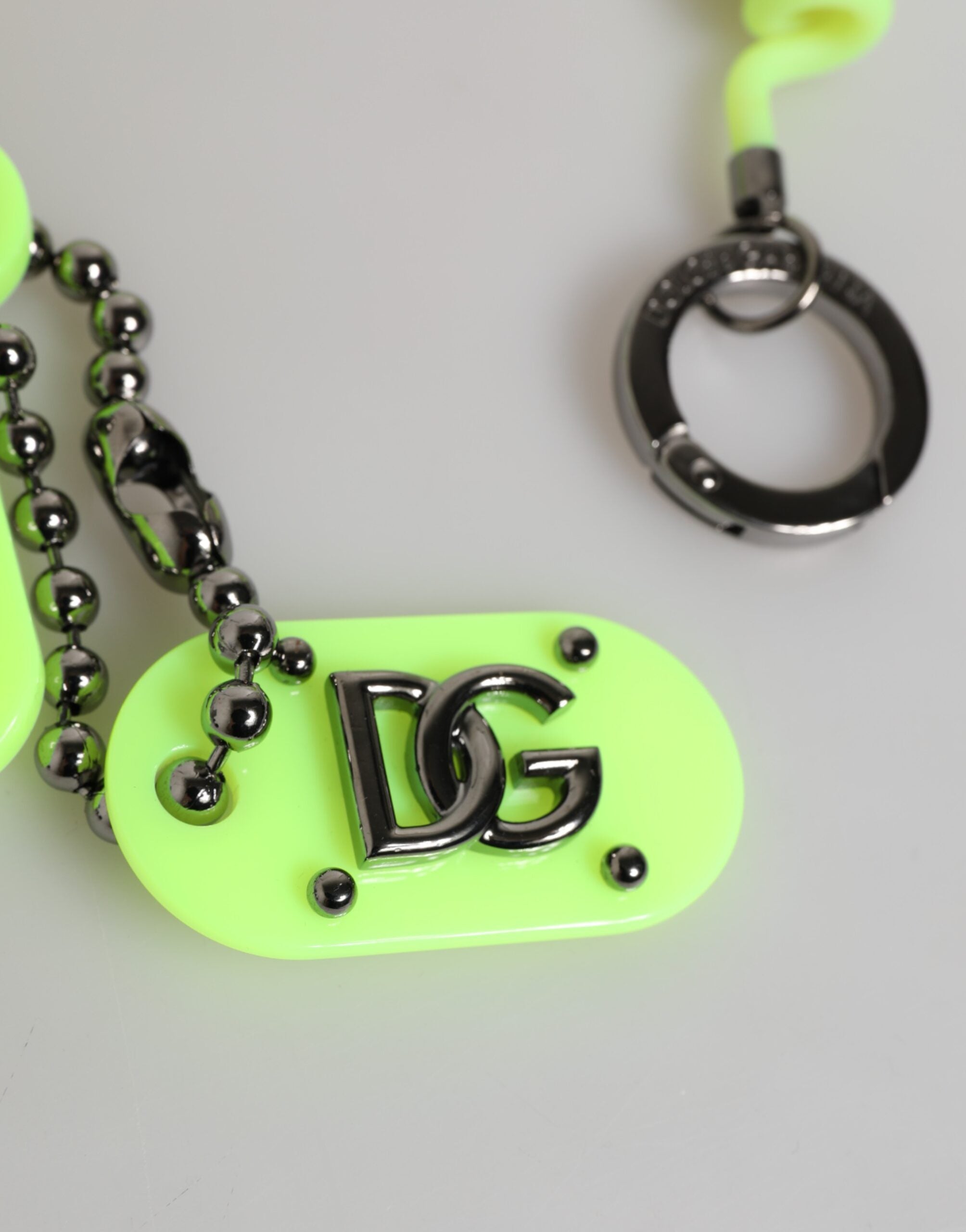 Dolce & Gabbana Green Springy Key Holder DG Logo Men's Keychain  Keyring