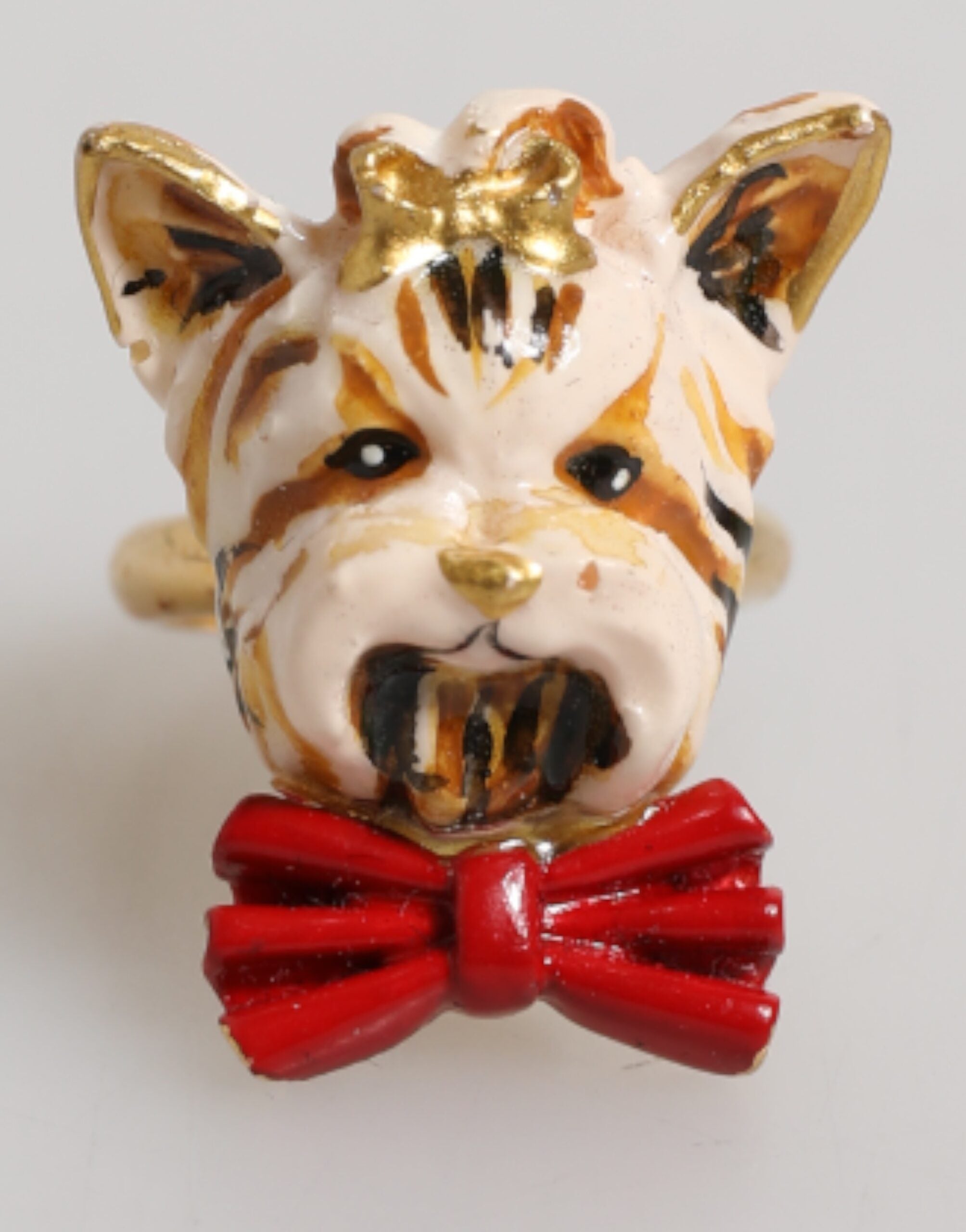 Dolce & Gabbana Gold Brass Resin Beige Dog Pet Accessory Women's Ring