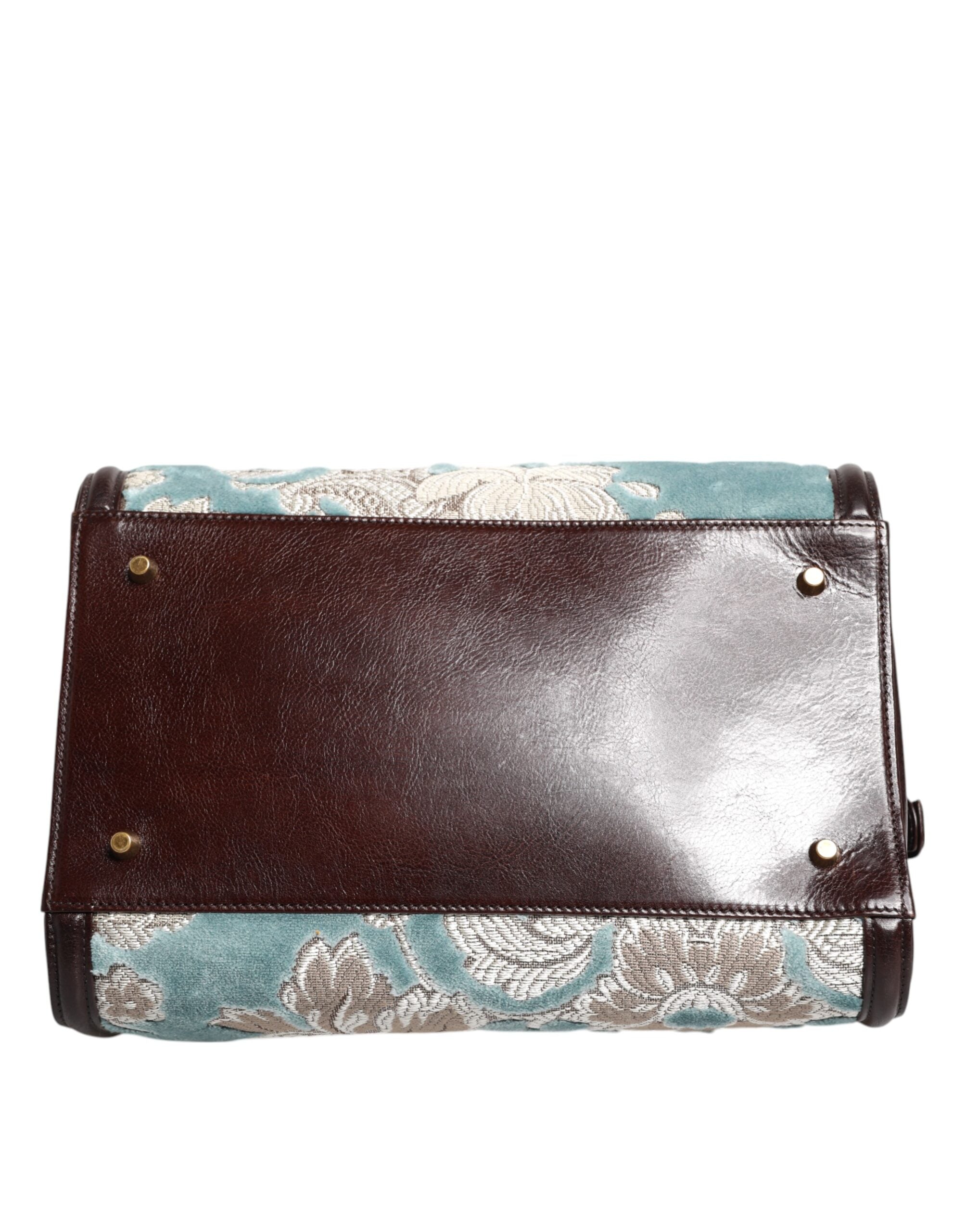 Dolce & Gabbana Blue Brown Leather Floral Jacquard Travel HandMen's Men's Bag (Pre-Owned)