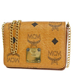 MCM Visetos Brown Leather Shoulder Bag (Pre-Owned)