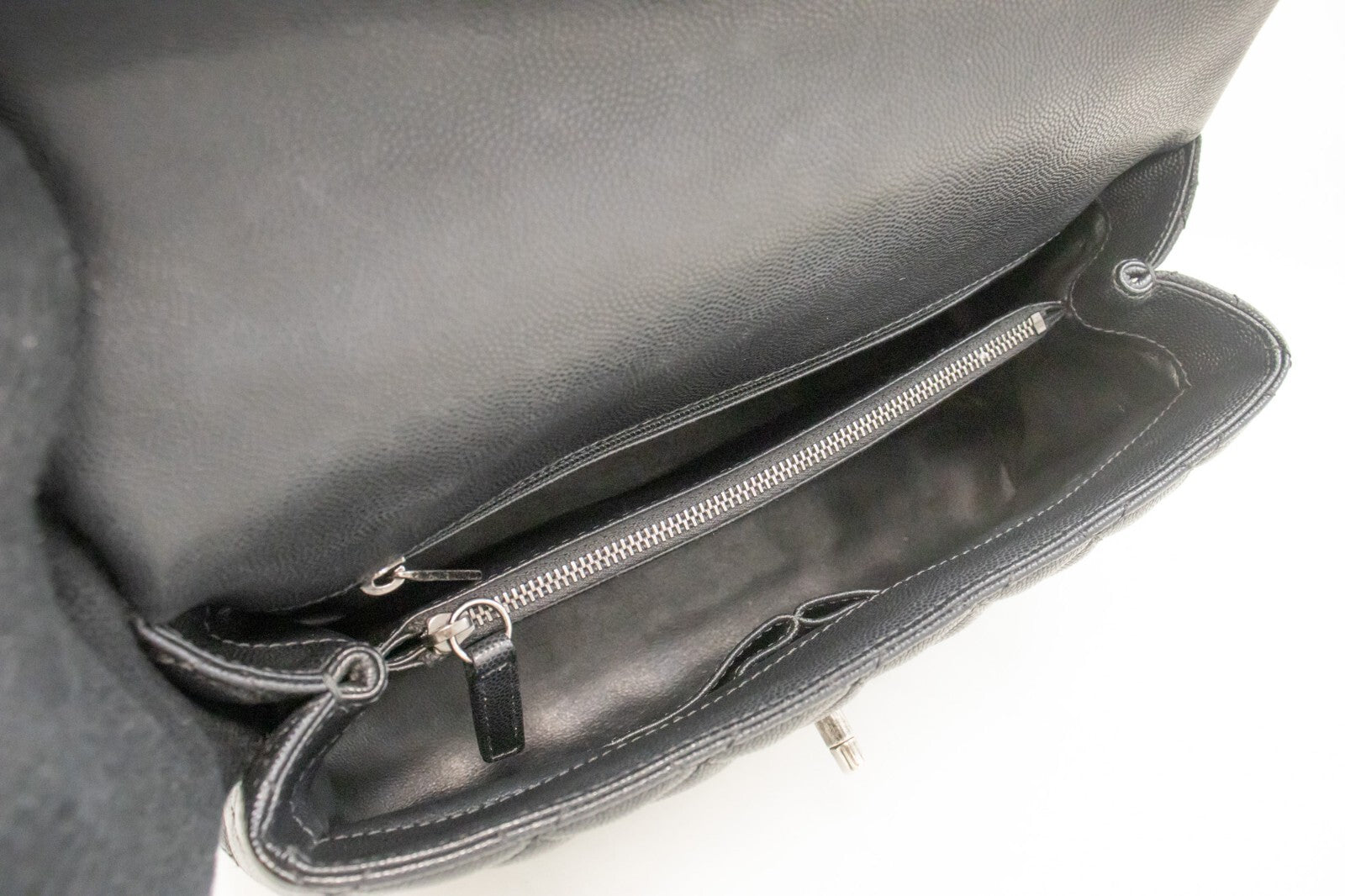 Chanel Top Handle Flap Quilted Caviar Leather Black Calfskin Handbag (Pre-Owned)