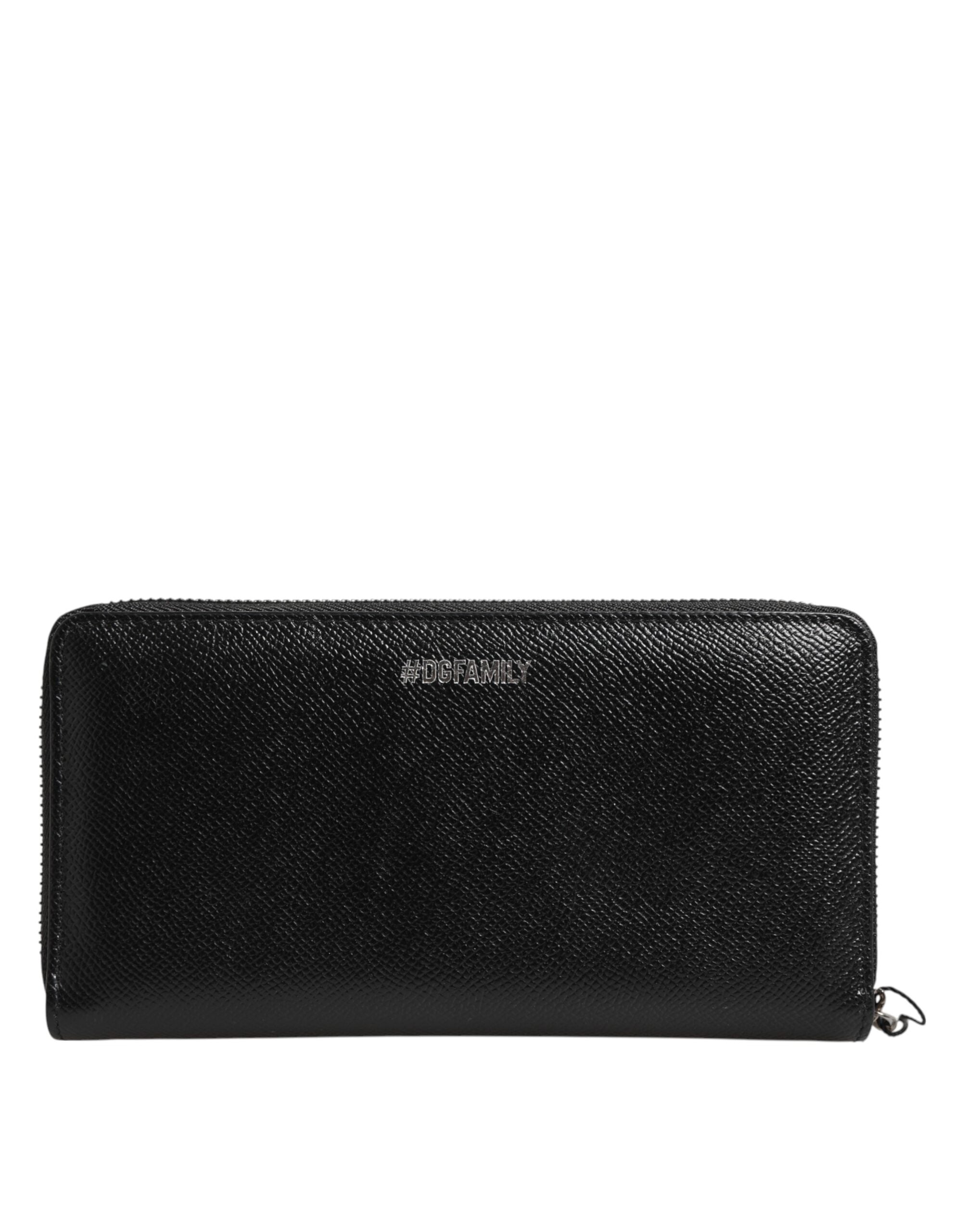 Dolce & Gabbana Black Leather #DGFAMILY Zipper Continental Mens Men's Wallet