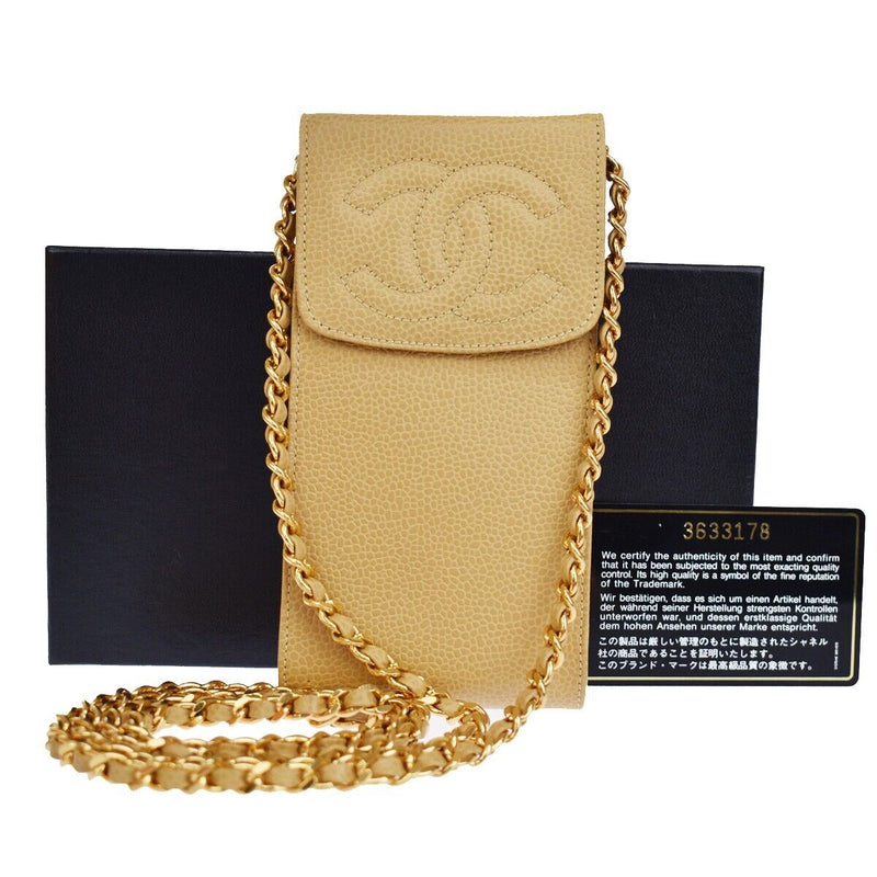 Chanel Logo Cc Beige Leather Handbag (Pre-Owned)