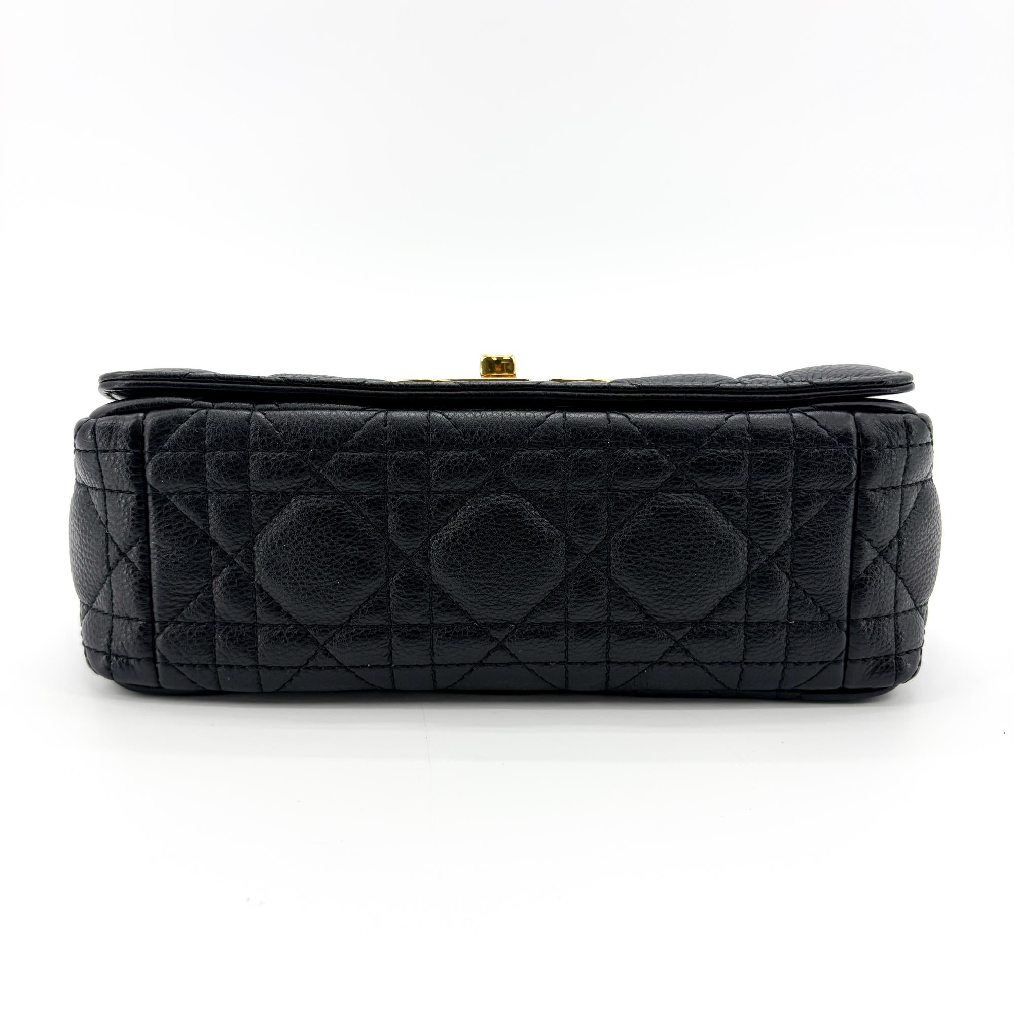 Christian Dior Caro Bag Cannage Quilt Calfskin Black Leather Handbag (Pre-Owned)