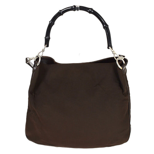 Gucci Bamboo Brown Canvas Handbag (Pre-Owned)
