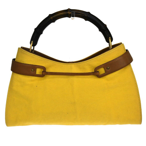 Gucci Bamboo Yellow Canvas Shoulder Bag (Pre-Owned)