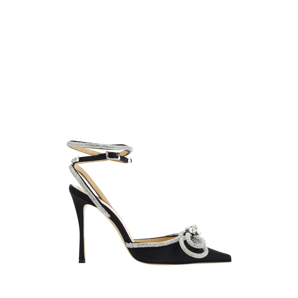 MACH & MACH Black Silk Stiletto Heel Women's Sandals