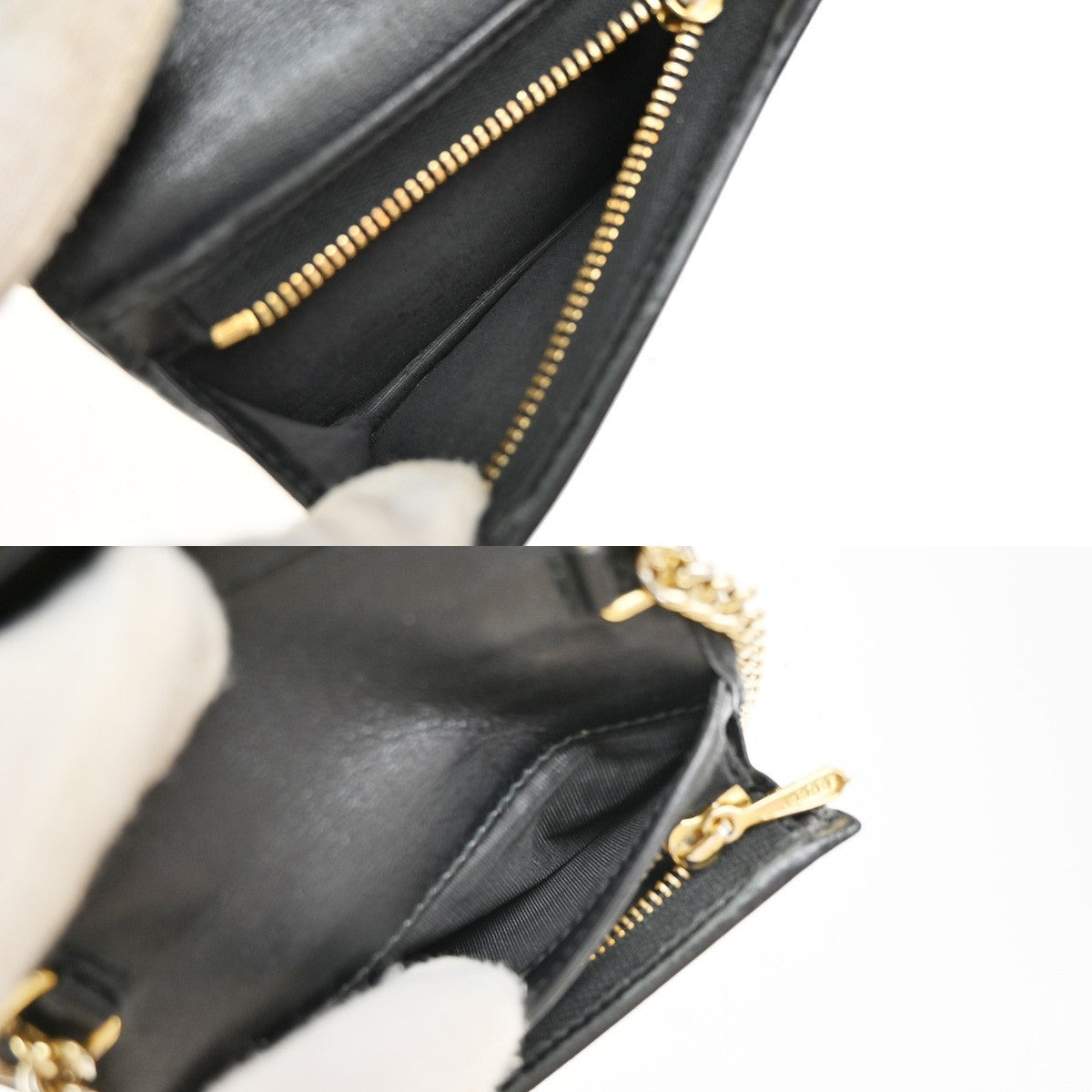 Gucci Zumi Chain Card Case Diagonal Quilted Leather Black Leather Wallets Accessory (Pre-Owned)