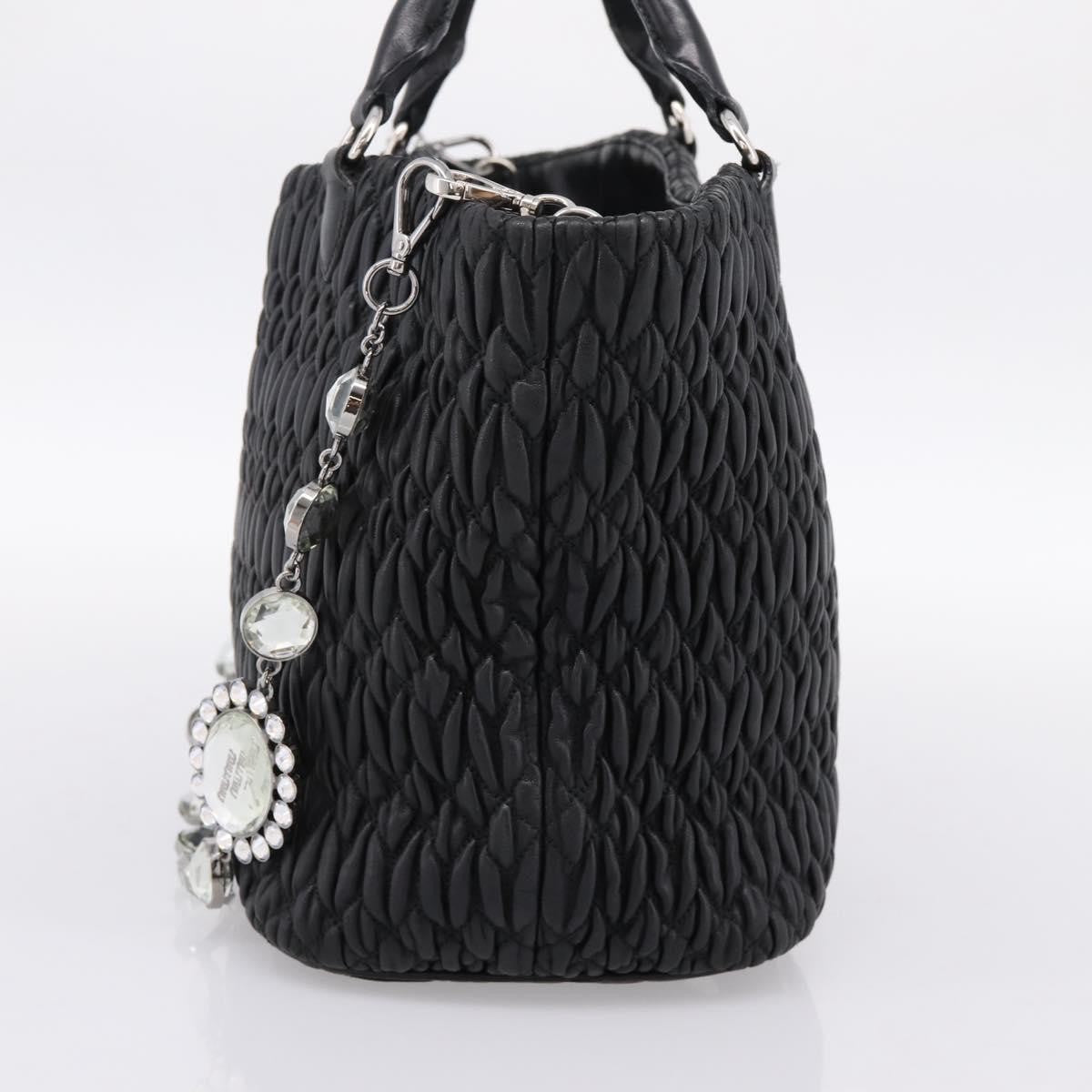 Miu Miu Shopper Tote Matelasse Leather Black Leather Handbag (Pre-Owned)