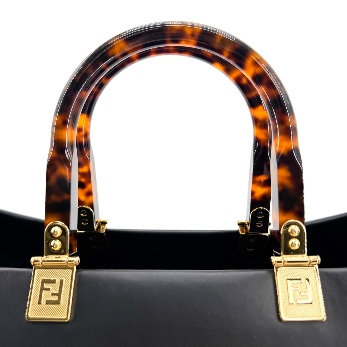 Fendi Sunshine Shopper Leather Black Leather Tote Bag Bag (Pre-Owned)