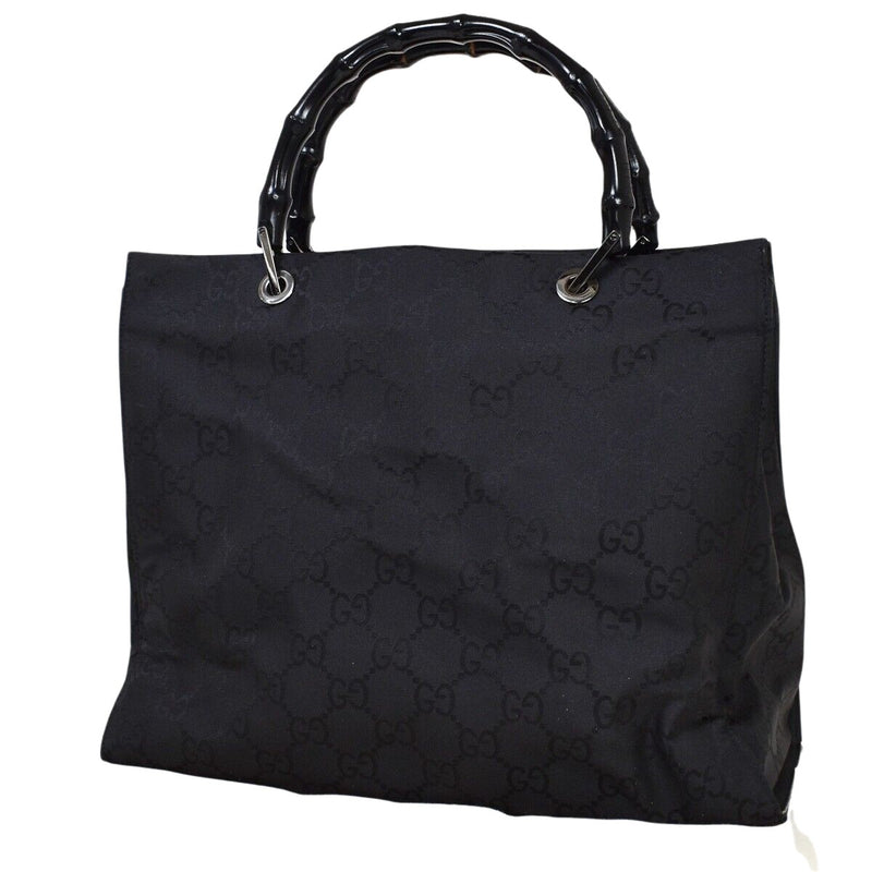 Gucci Bamboo Black Canvas Tote Bag (Pre-Owned)