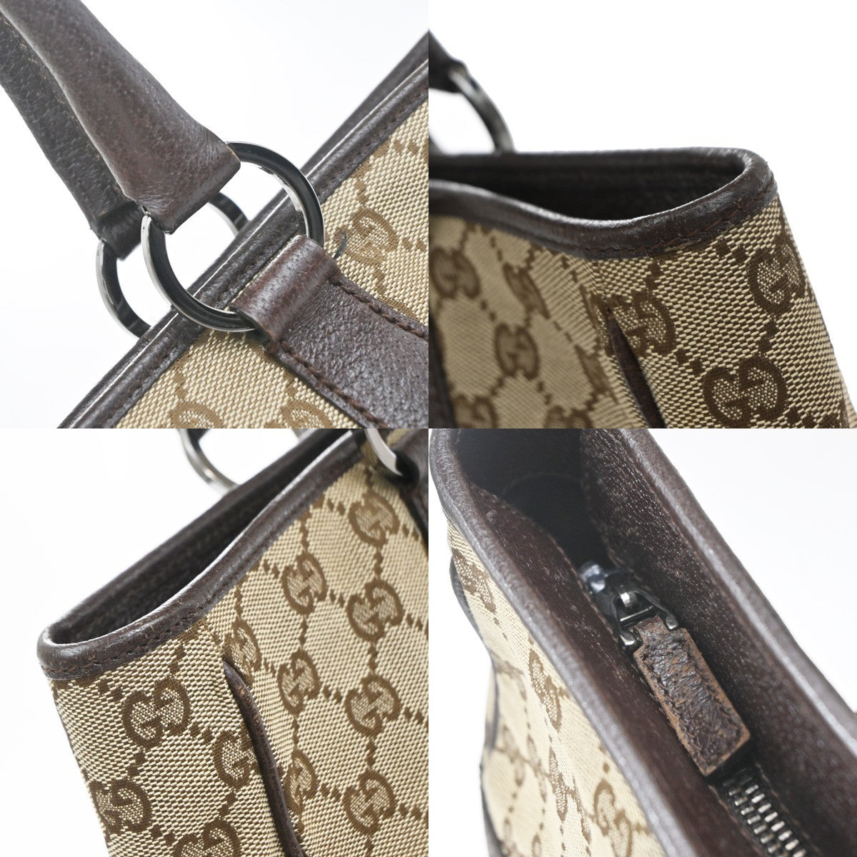 Gucci Vintage Ring Tote Gg Canvas With Leather Brown Canvas Tote Bag Bag (Pre-Owned)