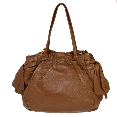 Prada Ribbon Brown Leather Shoulder Bag (Pre-Owned)