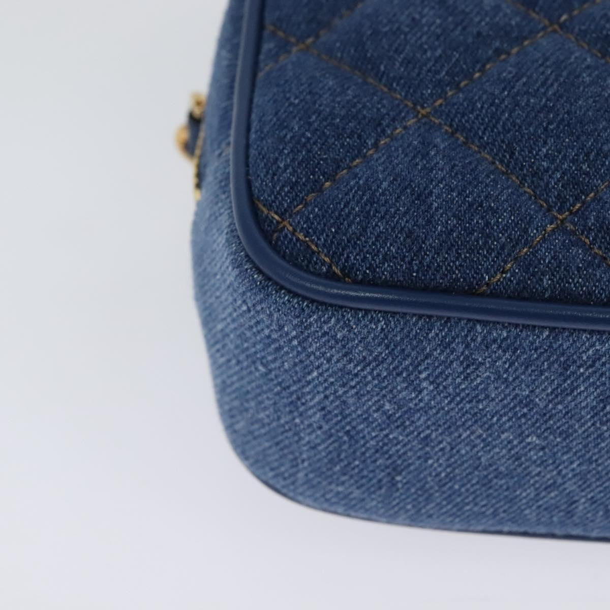 Versace Medusa Icon Front Slip Pocket Camera Quilted Denim Blue Canvas Shoulder Bag Bag (Pre-Owned)