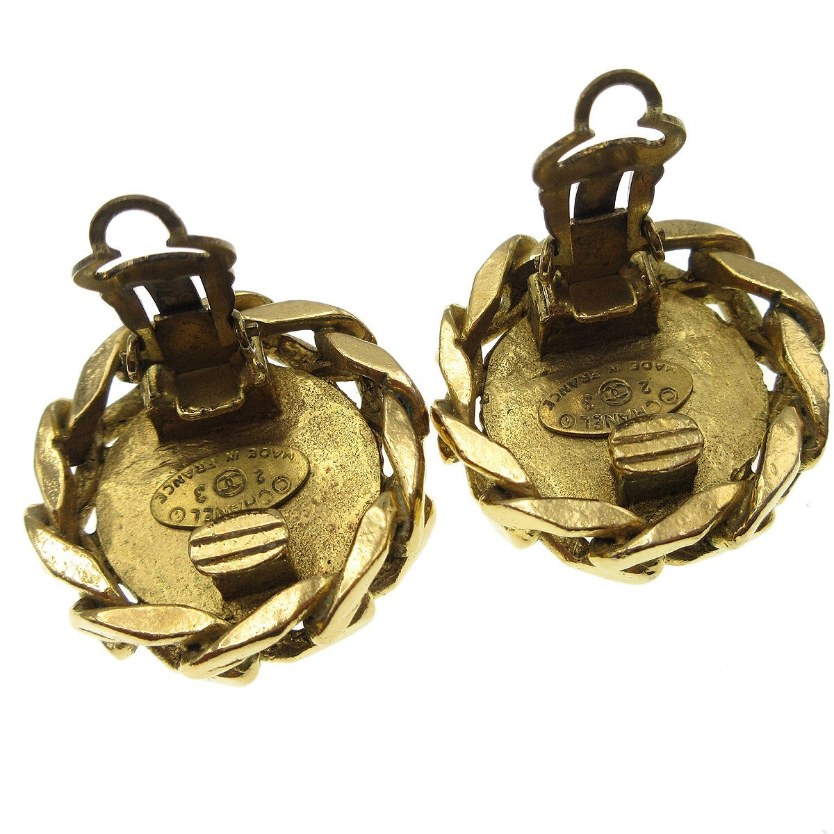 Chanel Cc Button Clip-On Metal With Faux Pearl Gold Gold_Plated Earrings Jewelry (Pre-Owned)