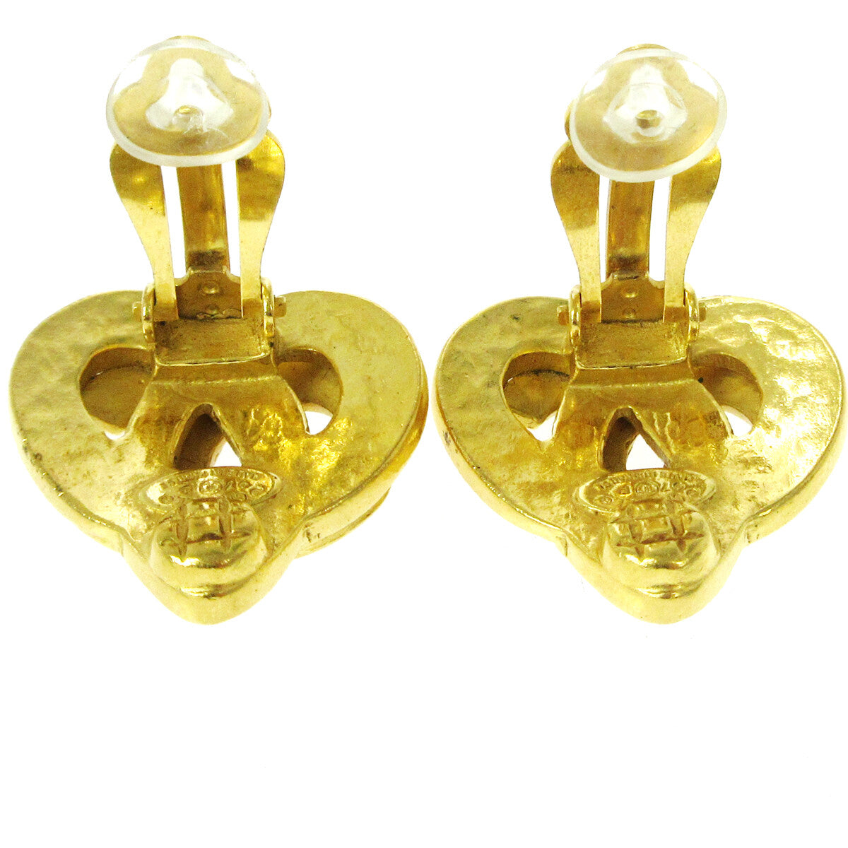 Chanel Vintage Cc Heart Clip-On Metal Gold Gold Earrings Jewelry (Pre-Owned)