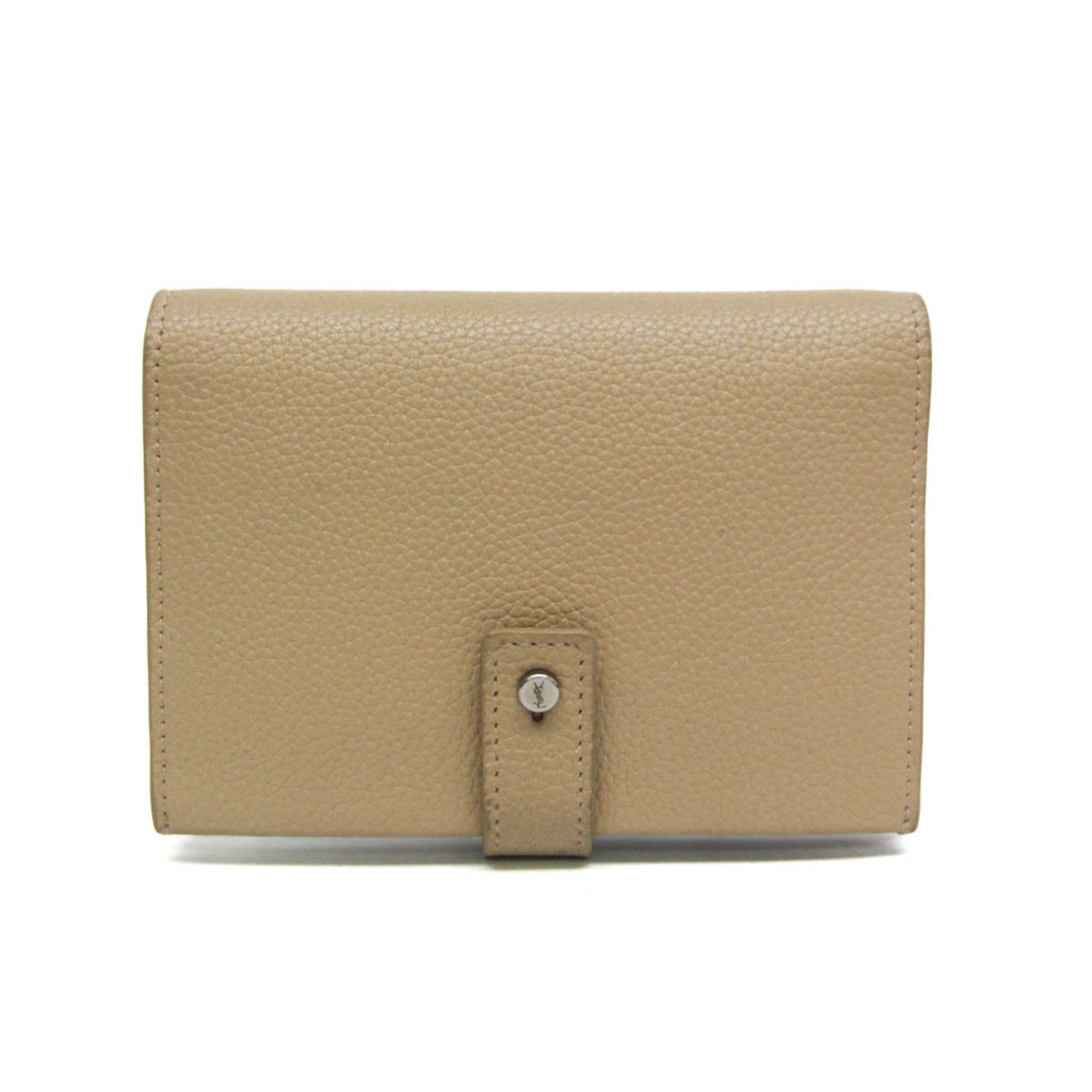 Saint Laurent Sac De Jour Souple Card Case Leather Beige Leather Wallets Accessory (Pre-Owned)