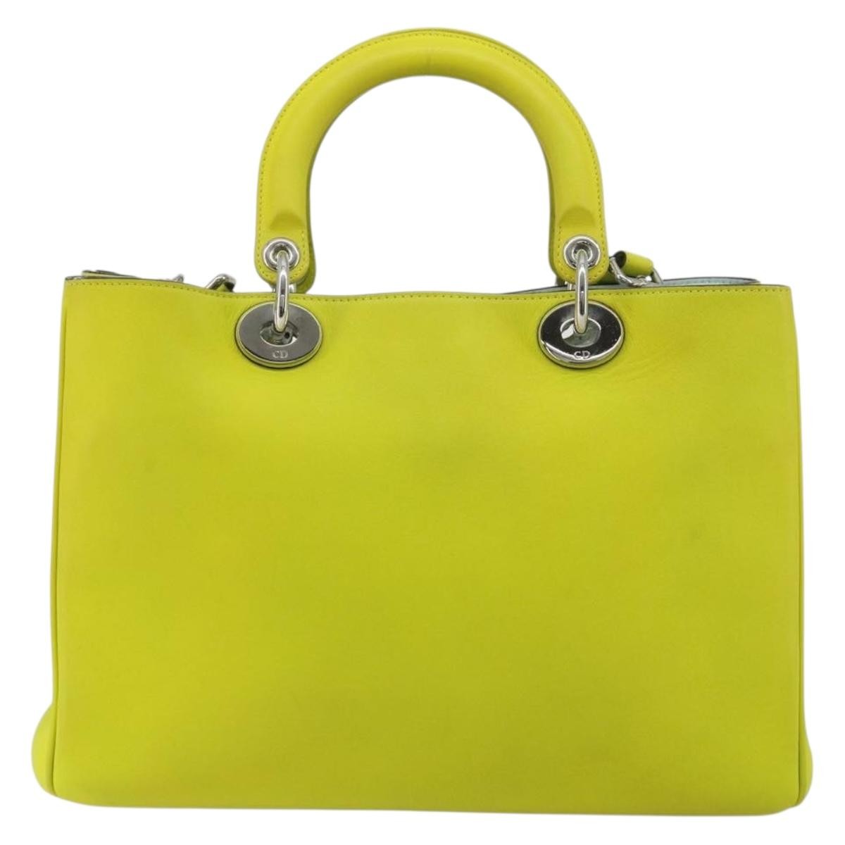 Christian Dior Diorissimo Tote Smooth Calfskin Yellow Leather Handbag (Pre-Owned)