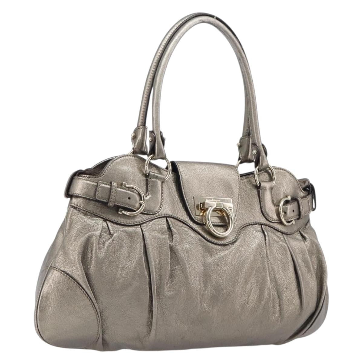 Salvatore Ferragamo Vintage Gancini Top Handle Leather Gold Leather Handbag (Pre-Owned)