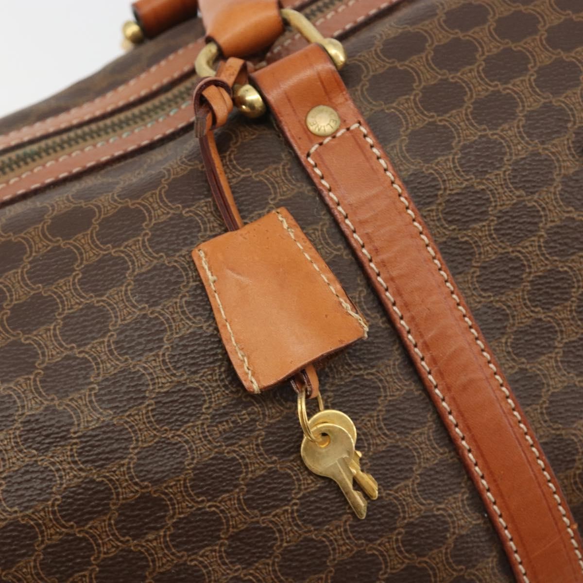 Celine Vintage Duffle Macadam Coated Canvas Brown Canvas Handbag (Pre-Owned)