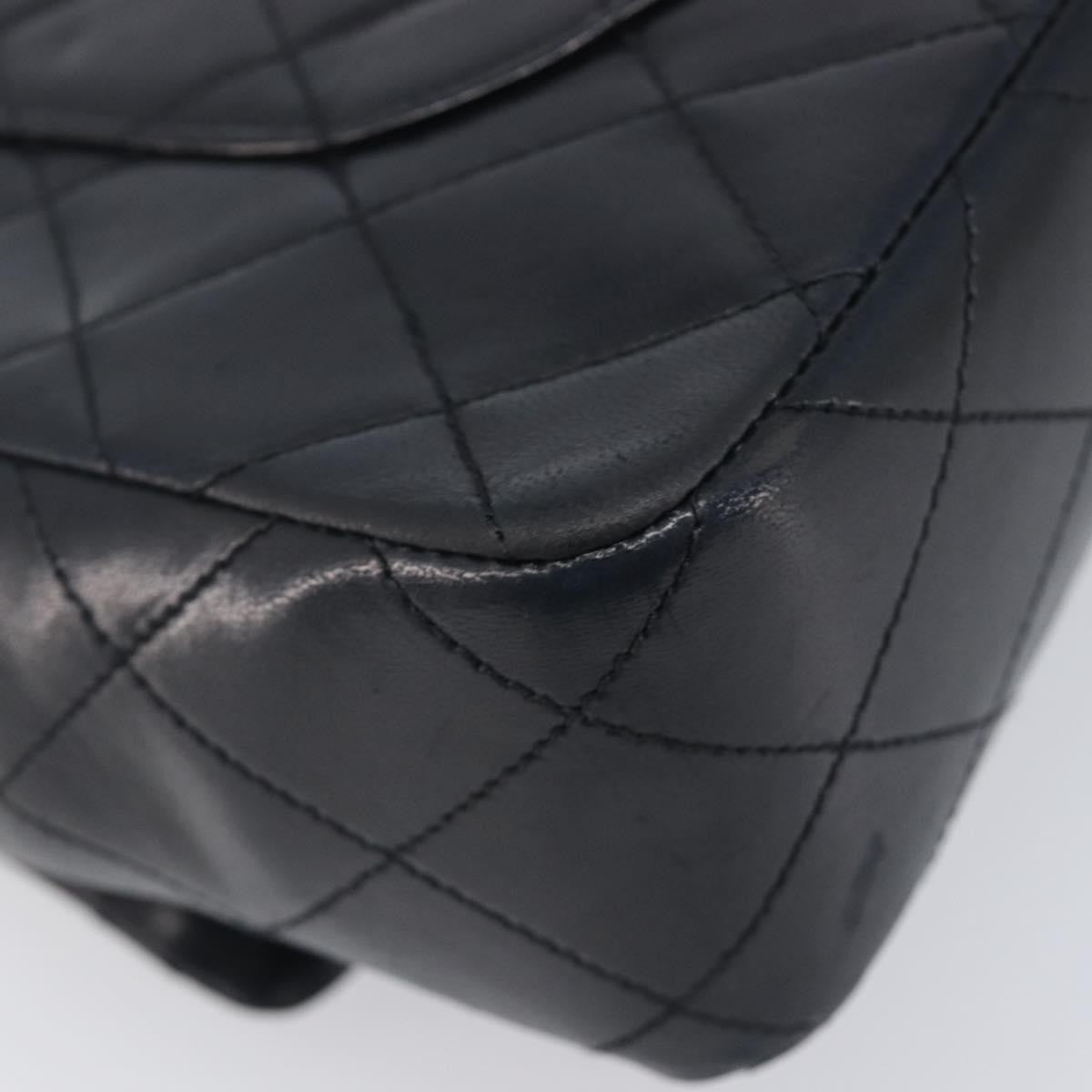 Chanel Vintage Classic Double Flap Quilted Lambskin Black Leather Shoulder Bag Bag (Pre-Owned)