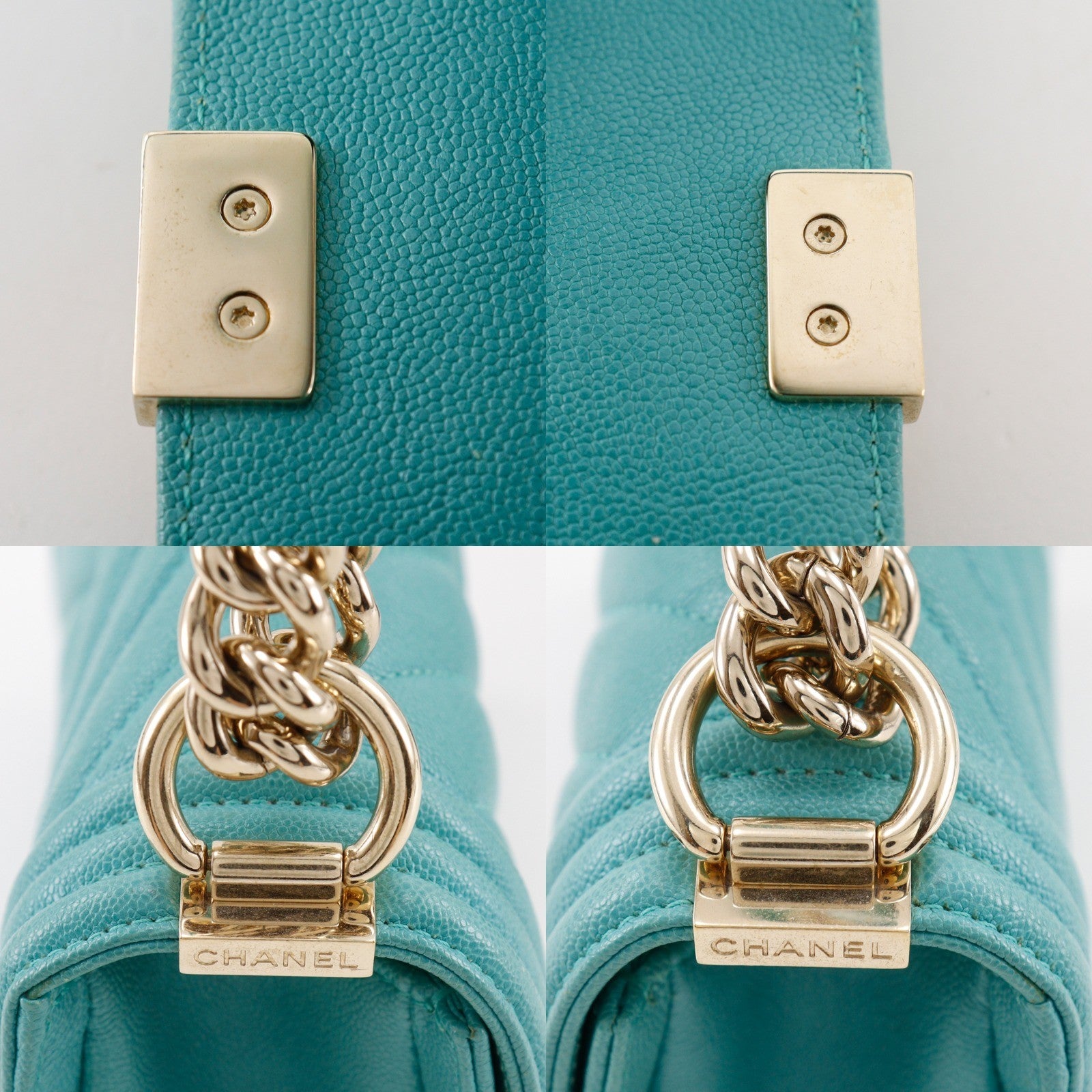 Chanel Boy Caviar Green Leather Shoulder Bag Bag (Pre-Owned)