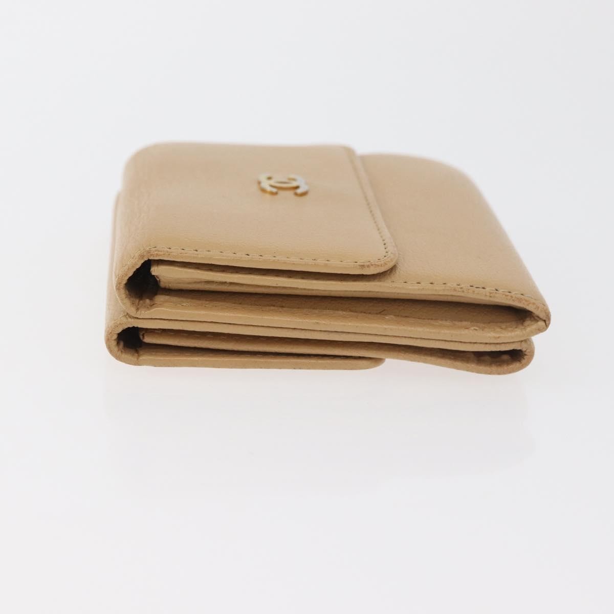 Chanel Cc Trifold Leather Beige Leather Wallets Accessory (Pre-Owned)