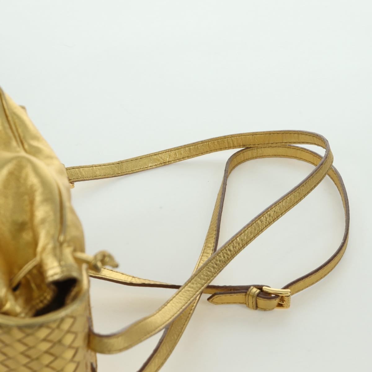 Bottega Veneta Backpack Leather With Intrecciato Gold Leather Backpack Bag (Pre-Owned)