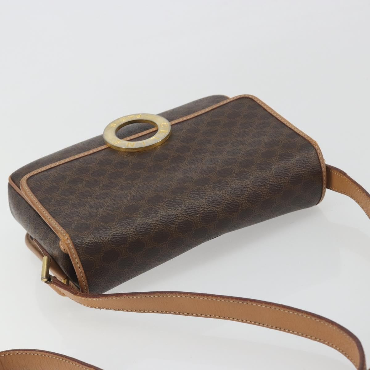 Celine Vintage Macadam Circle Logo Canvas And Leather Brown Canvas Shoulder Bag Bag (Pre-Owned)