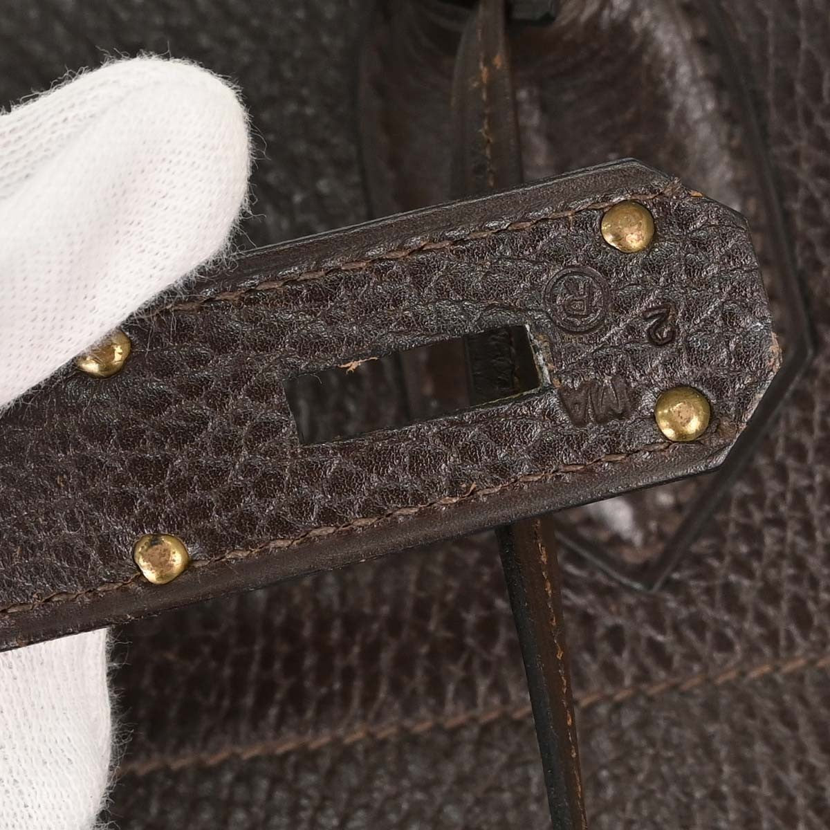 Hermes Hac Birkin Brown Ardennes With Gold Hardware Brown Leather Handbag (Pre-Owned)