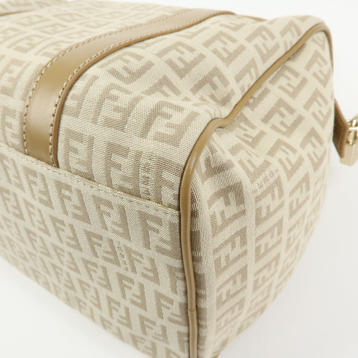 Fendi Boston Zucchino Coated Canvas Beige Canvas Handbag (Pre-Owned)