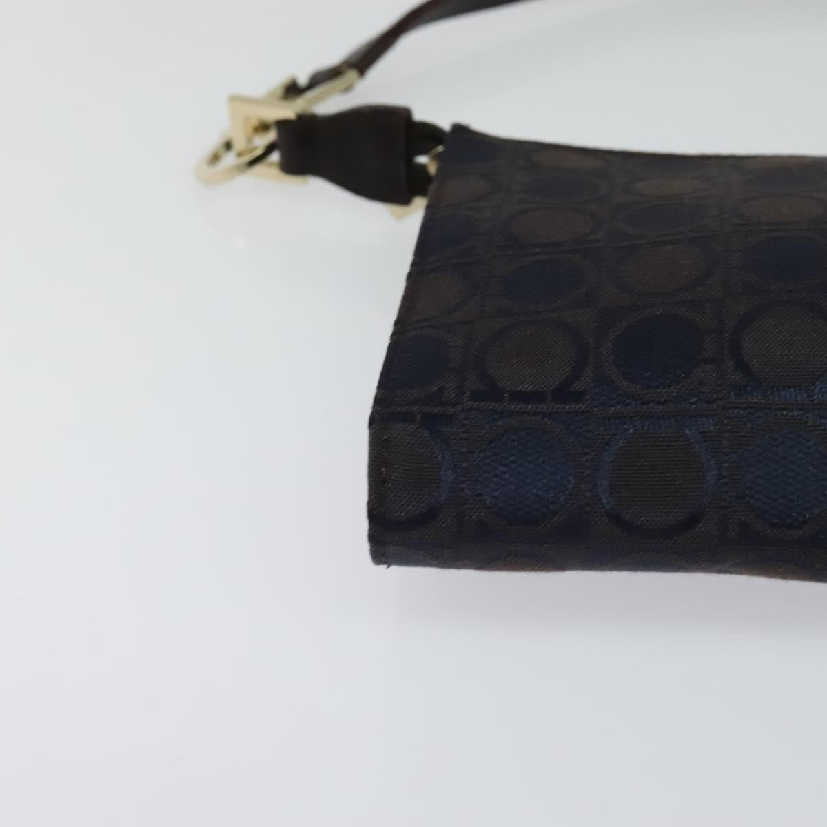 Salvatore Ferragamo Gancini Canvas Navy Canvas Handbag (Pre-Owned)