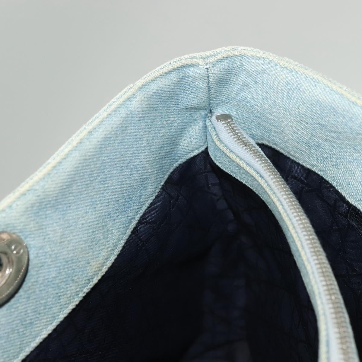 Christian Dior Vintage Lady Dior Cannage Quilt Denim Blue Canvas Tote Bag Bag (Pre-Owned)