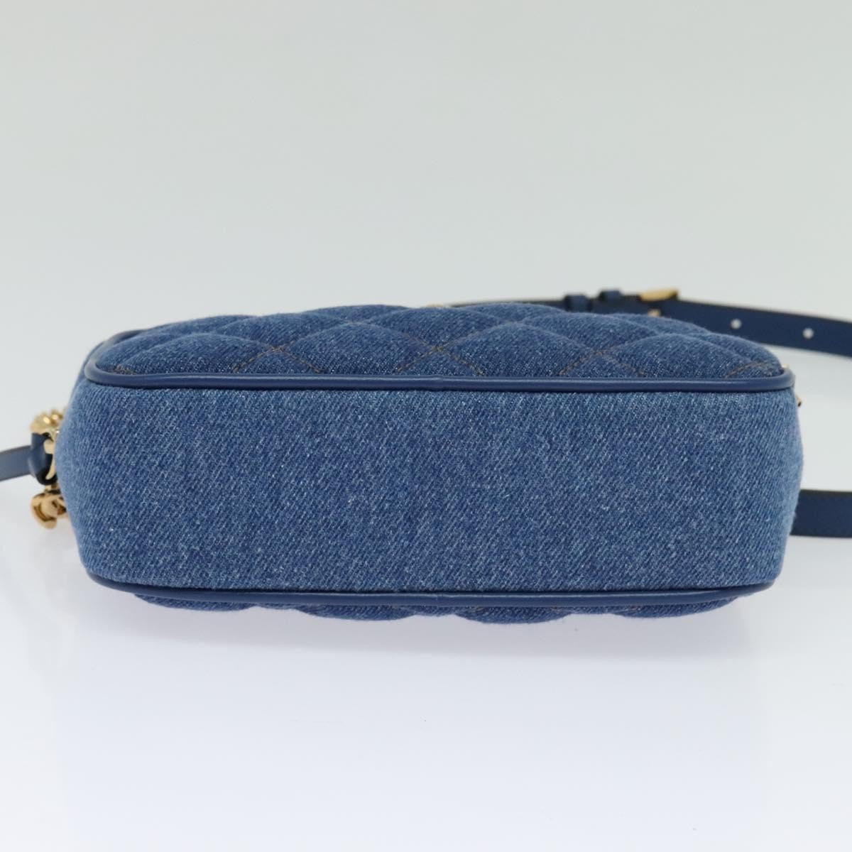 Versace Medusa Icon Front Slip Pocket Camera Quilted Denim Blue Canvas Shoulder Bag Bag (Pre-Owned)