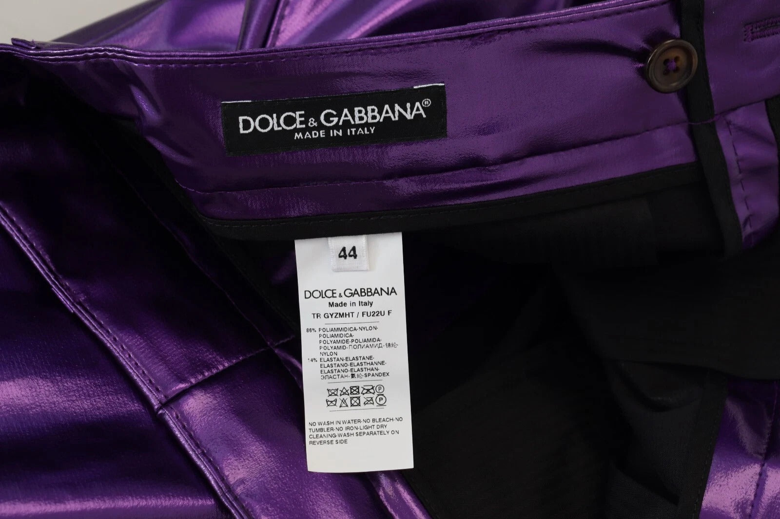 Dolce & Gabbana Purple Metallic Nylon Straight Trouser Men's Pants (Pre-Owned)