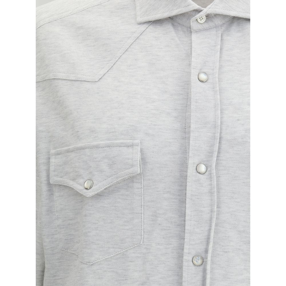 Brunello Cucinelli Gray Denim Men's Shirt