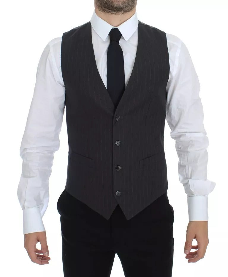 Dolce & Gabbana Gray Striped Formal Dress Gilet Men's Vest