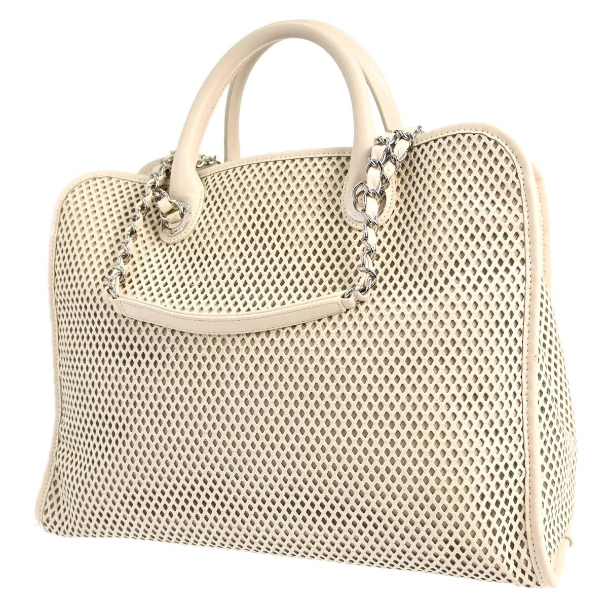 Chanel Up In The Air Top Handle Perforated Leather White Leather Tote Bag Bag (Pre-Owned)