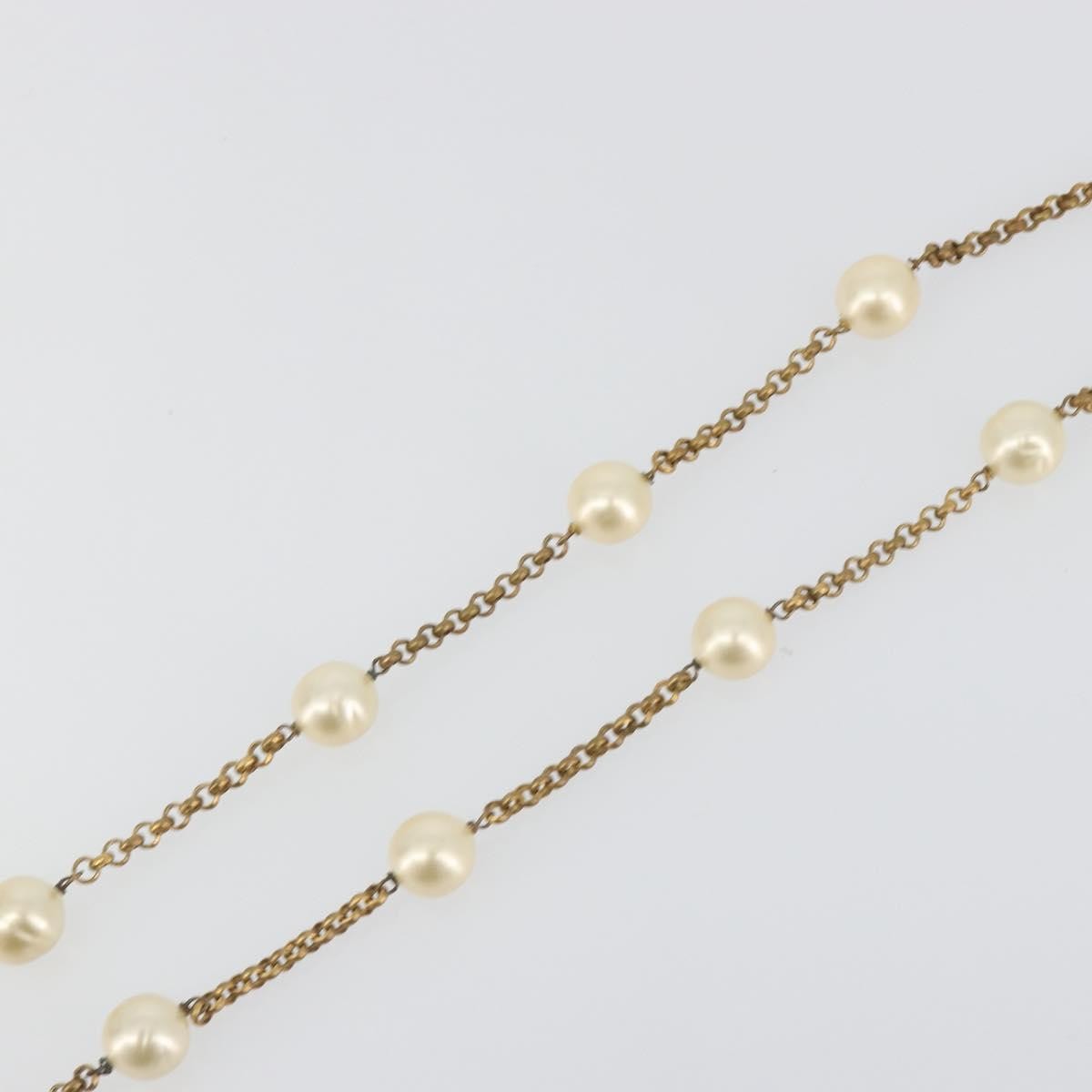 Chanel Pearl Station Metal And Faux Pearl Gold Metal Necklace Jewelry (Pre-Owned)
