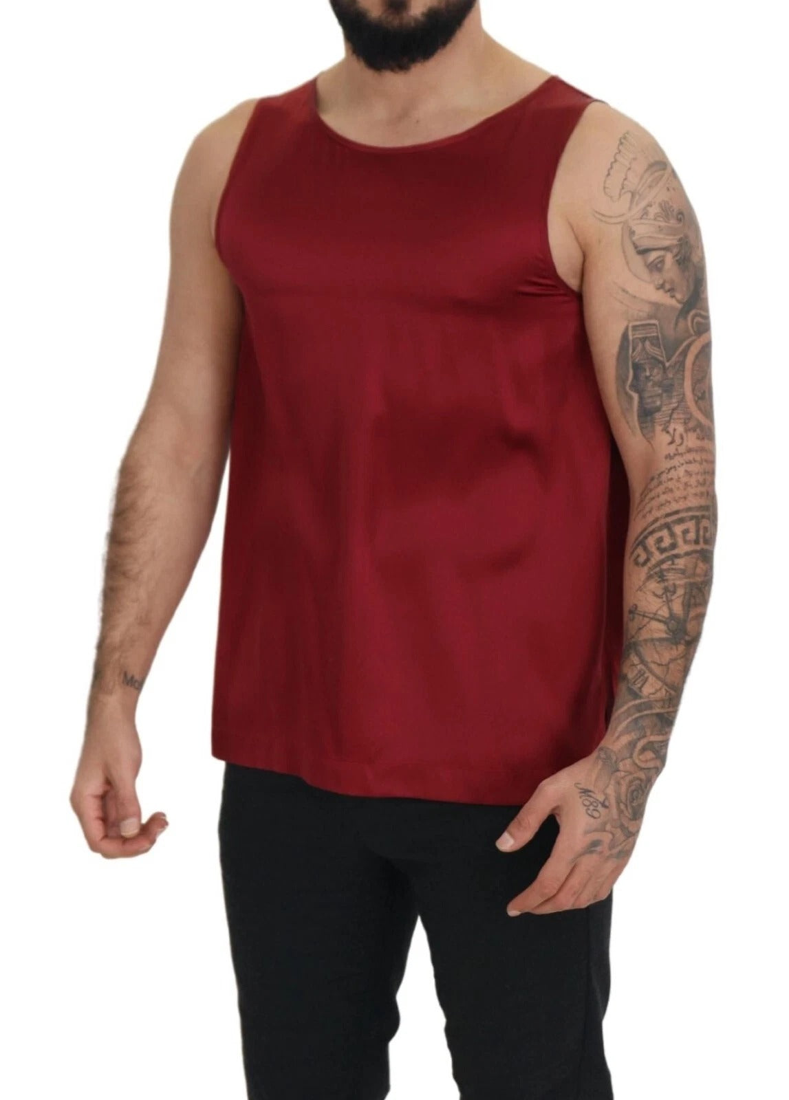 Dolce & Gabbana Red Round Neck Sleeveless Silk Men's T-shirt