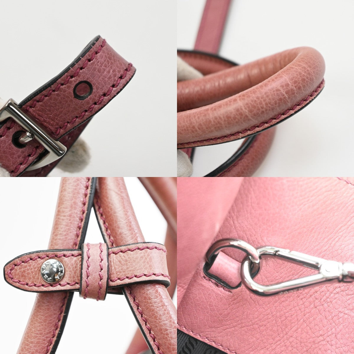 Prada Double Zip Lux Convertible Saffiano Leather Pink Leather Tote Bag Bag (Pre-Owned)