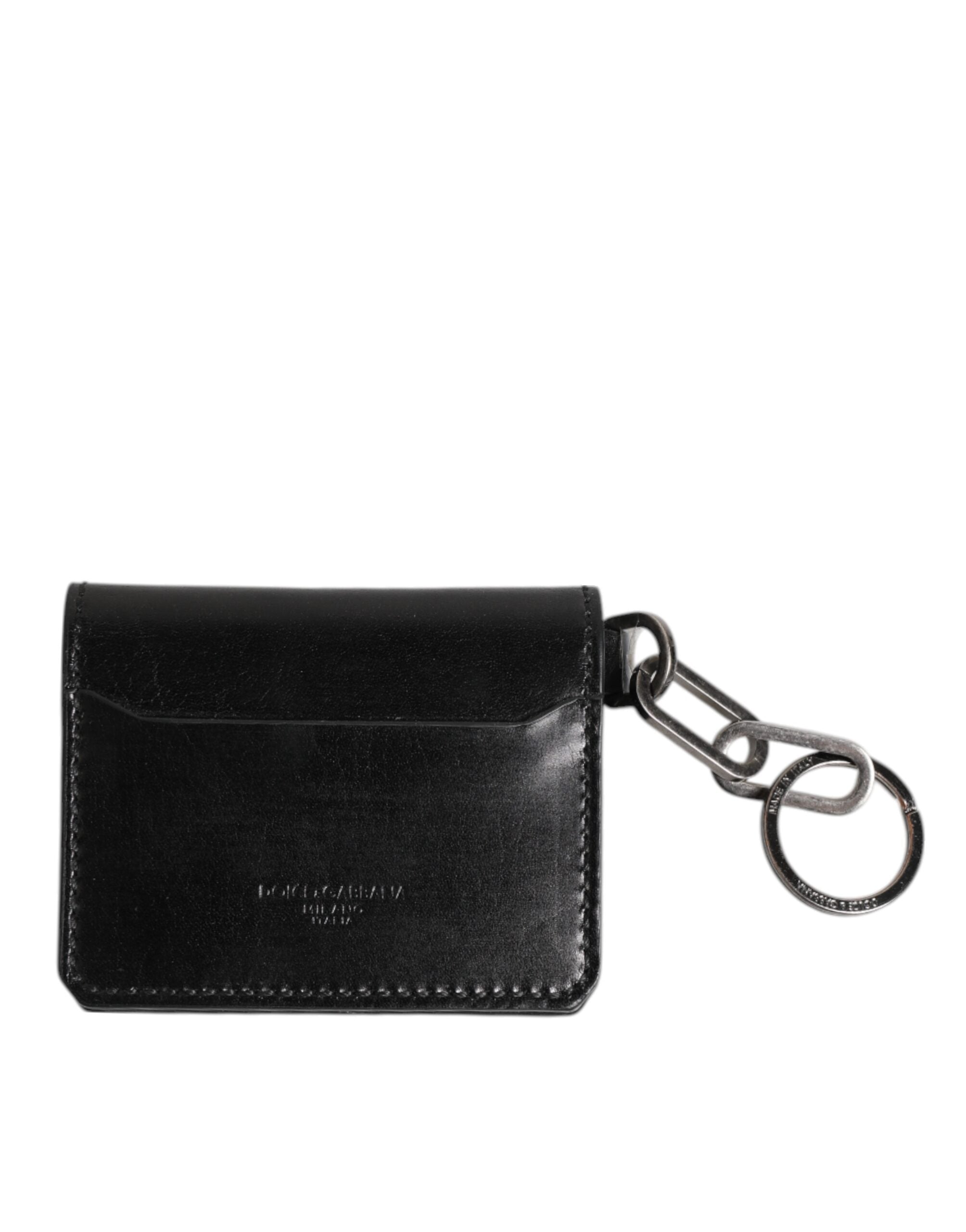 Dolce & Gabbana Black Leather Logo Embossed Key Chain Card Holder Men's Wallet (Pre-Owned)