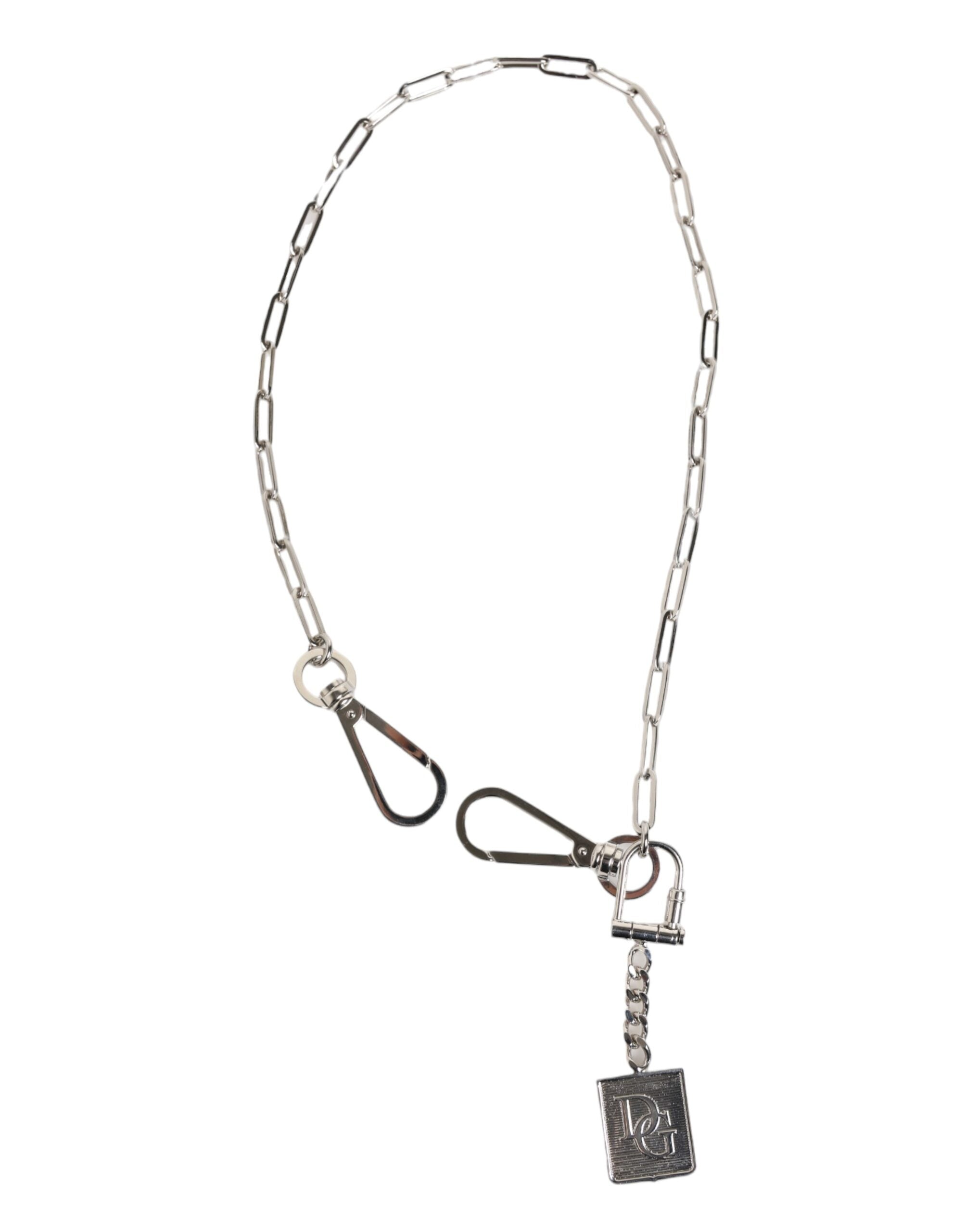 Dolce & Gabbana Silver Tone Metal Chain DG Logo Pendant Men Men's Necklace