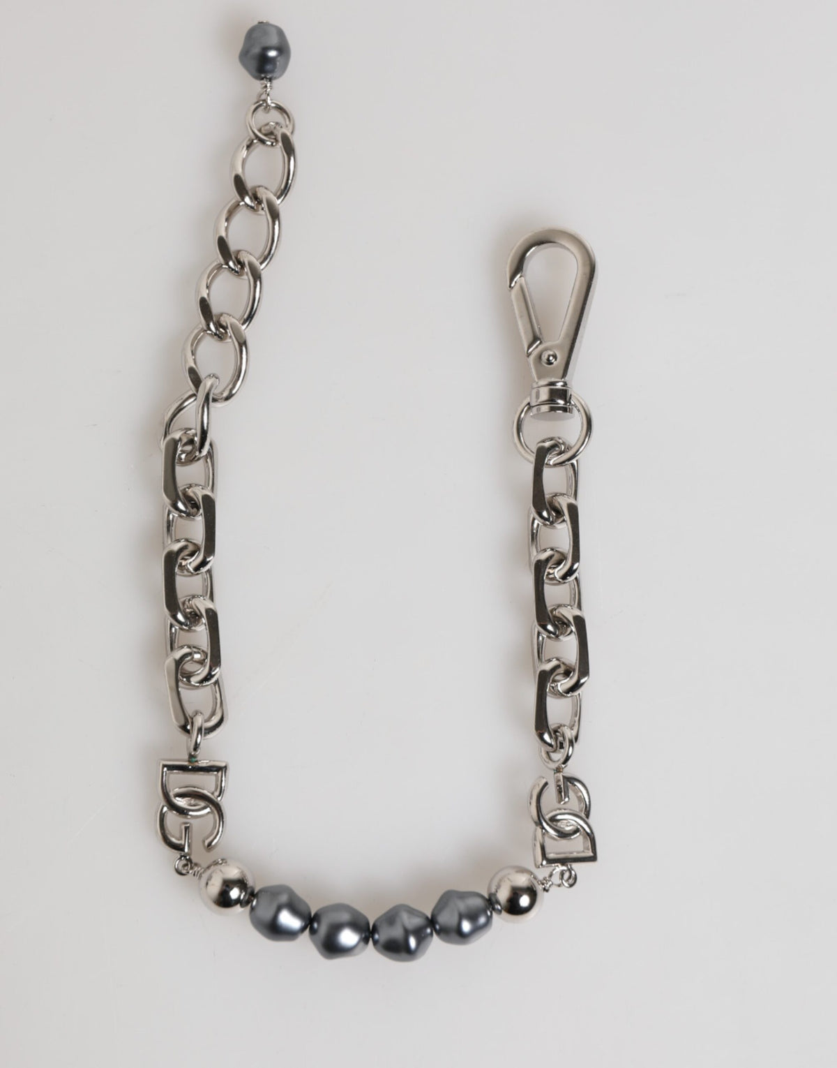 Dolce & Gabbana Silver Tone Chain Lobster Clasp Logo Gray Pearls Men's Bracelet (Pre-Owned)