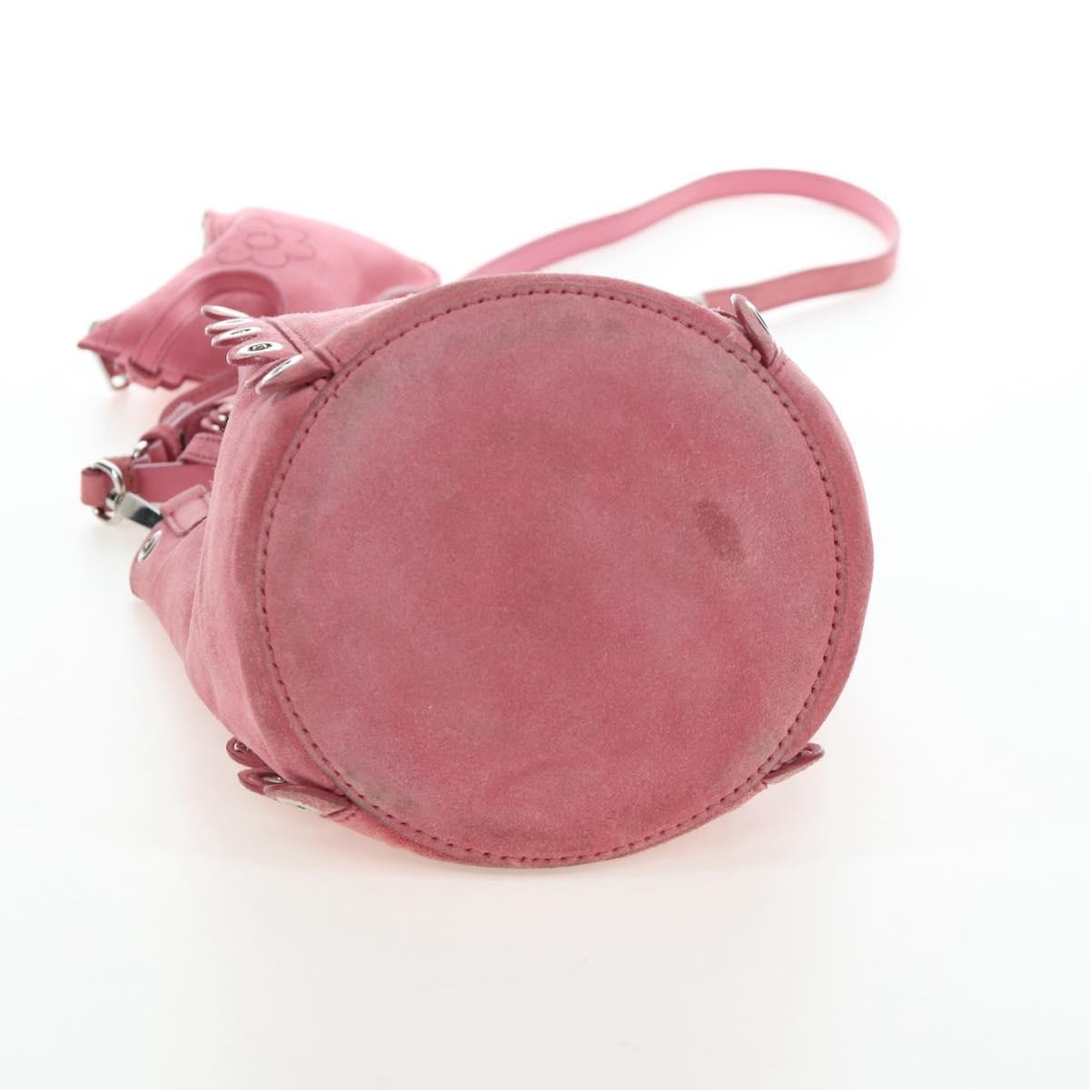 Miu Miu Convertible Bucket Leather With Applique Pink Suede Handbag (Pre-Owned)