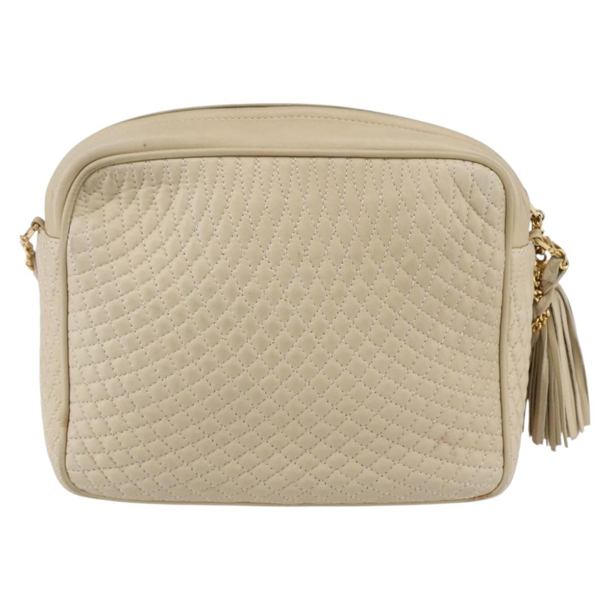 Bally Vintage Quilted Leather Ecru Leather Shoulder Bag Bag (Pre-Owned)