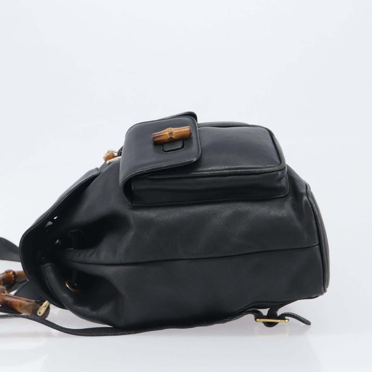Gucci Vintage Bamboo Leather Black Leather Backpack Bag (Pre-Owned)