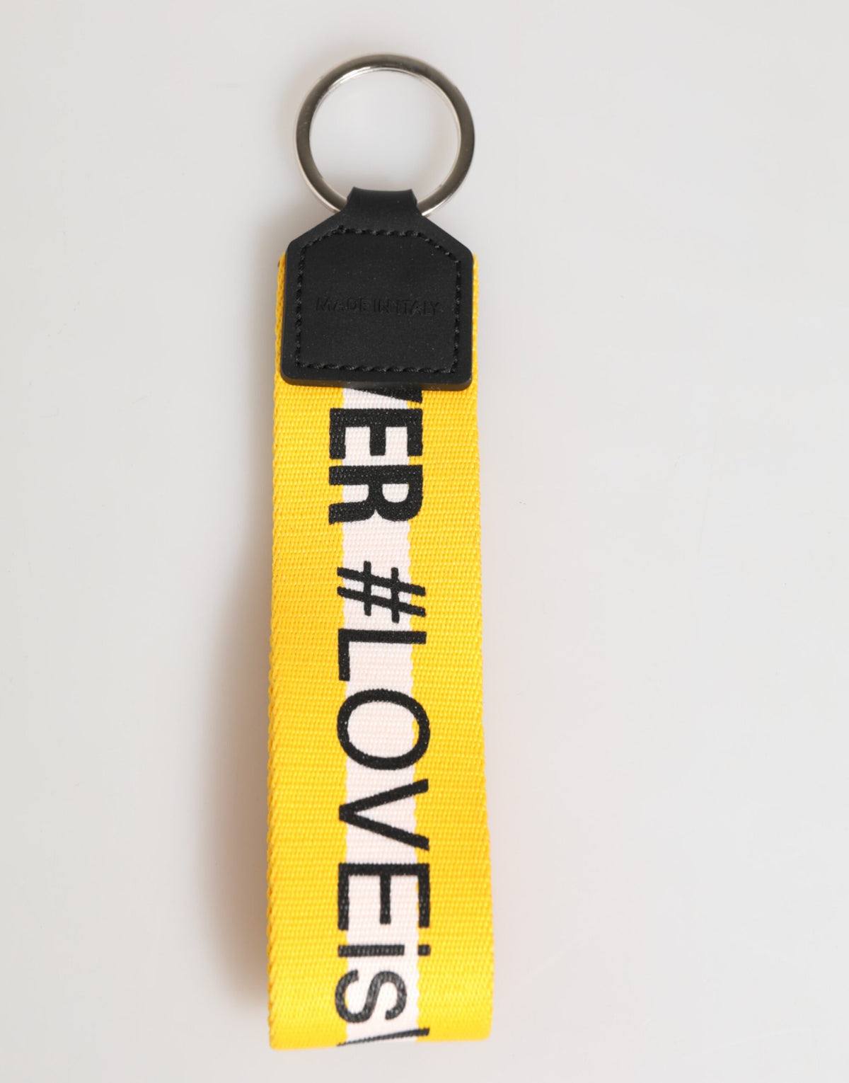 Dolce & Gabbana Yellow Logo Polyester Silver Brass Holder Keychain Men's Keyring
